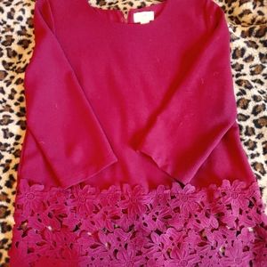 Anthropologie Lucy & Laurel Tunic with Lace Hem. Floral. Maroon. Medium